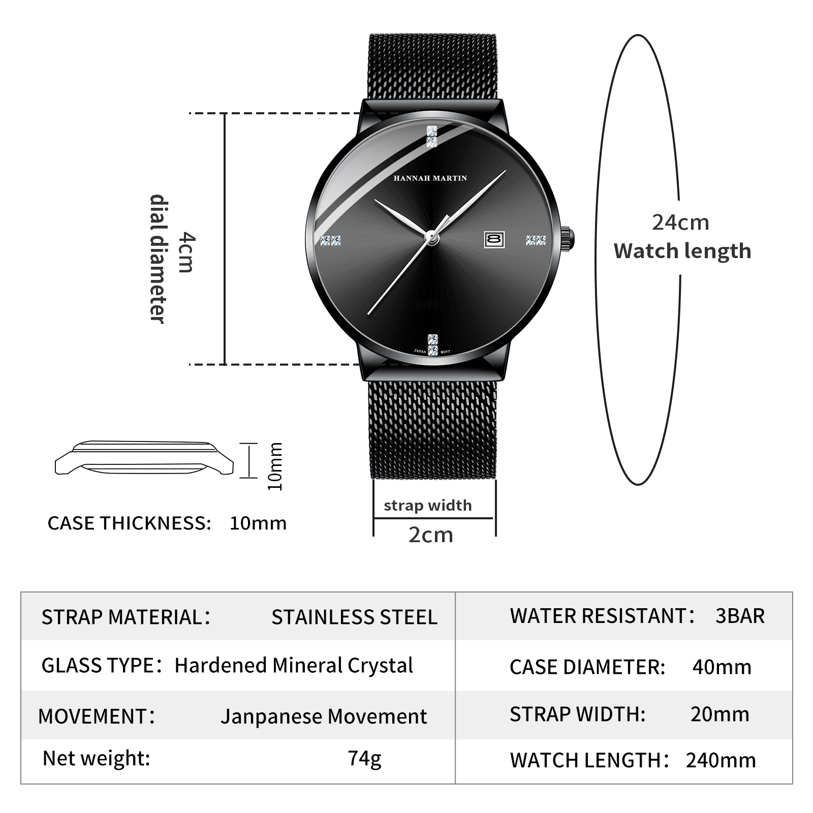 HANNAH MARTIN herenhorloge, ro - Luxury Watch Maker recensie en prijs